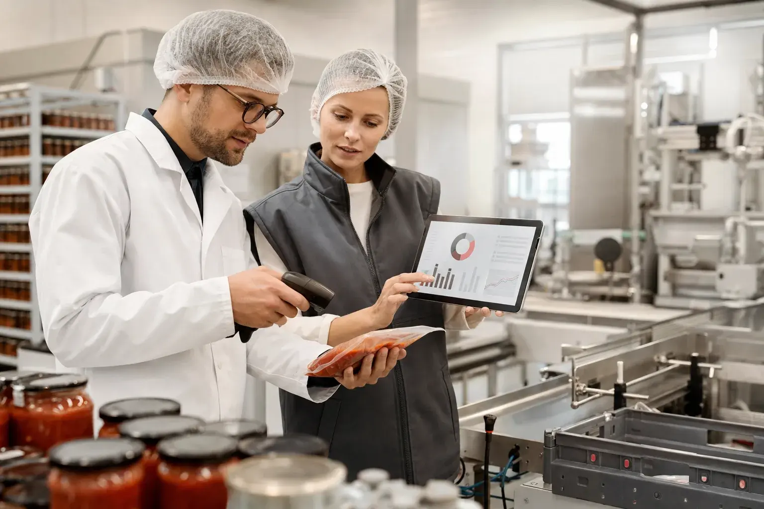 Entreprise agroalimentaire suivant sa production et sa traçabilité sur une tablette