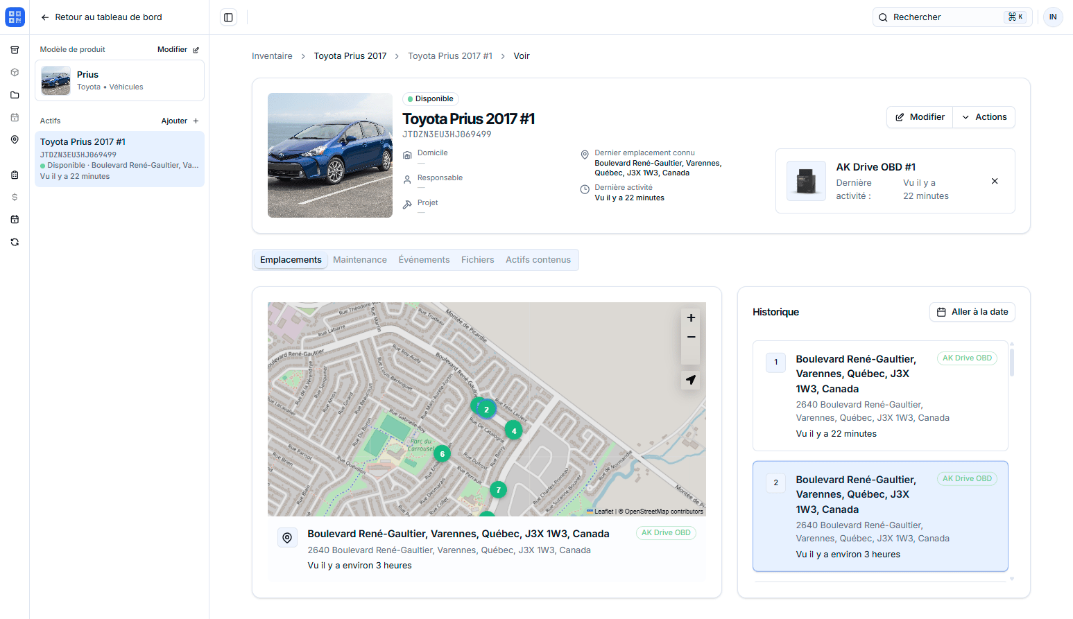 Logiciel de gestion d’outils avec suivi GPS