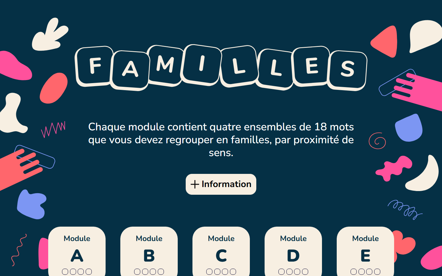 Jeu pédagogique Familles modernisé en application web