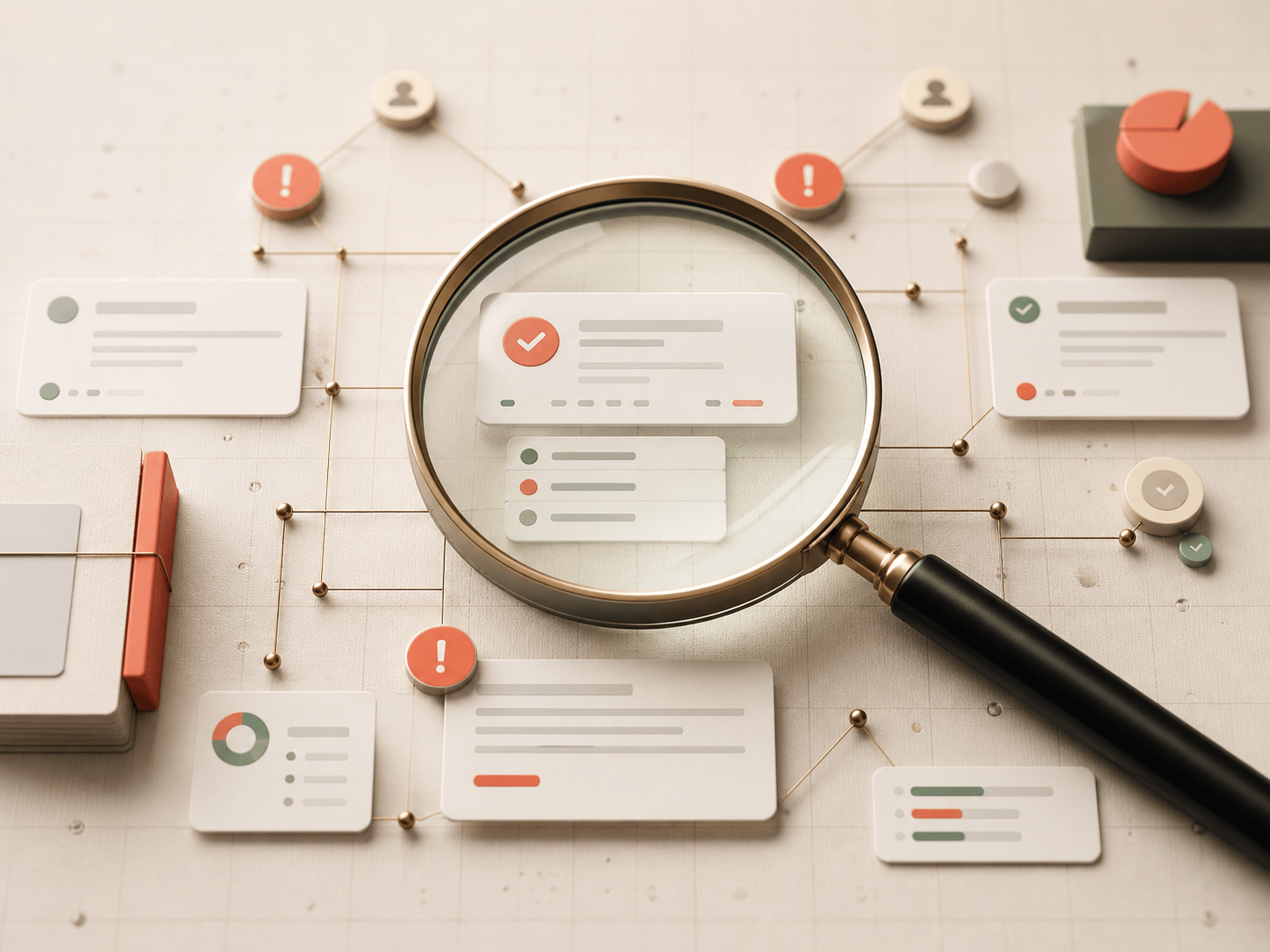 Une loupe analyse des réponses, des citations et des signaux de visibilité
