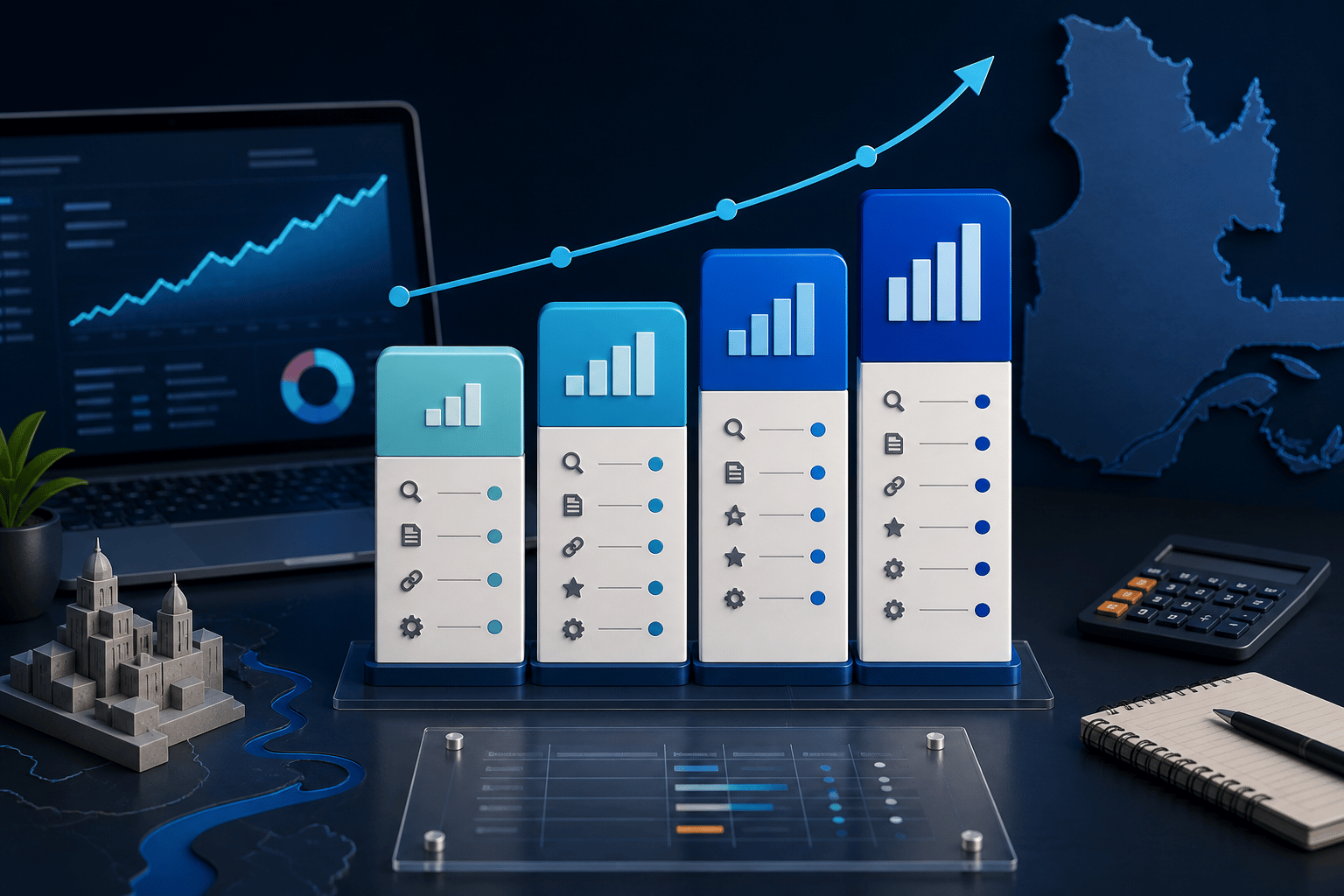 Illustration comparant quatre niveaux de budget SEO au Québec en 2026