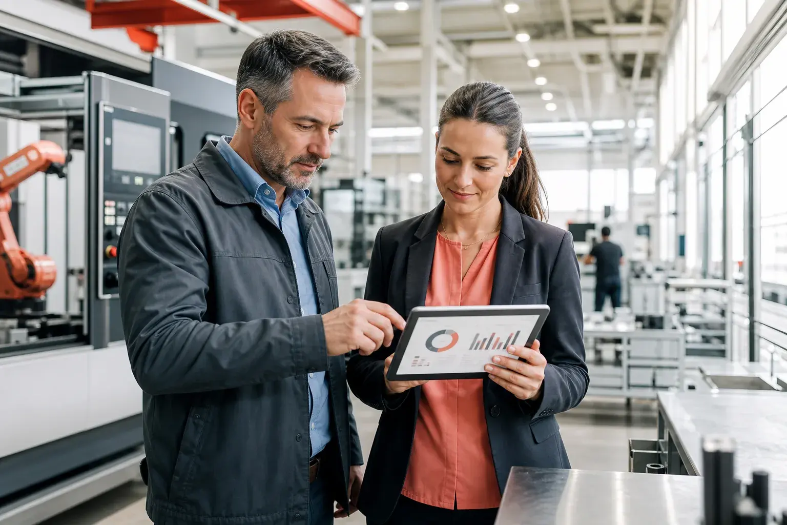 Gestionnaires analysant un projet de transformation numérique dans une usine québécoise