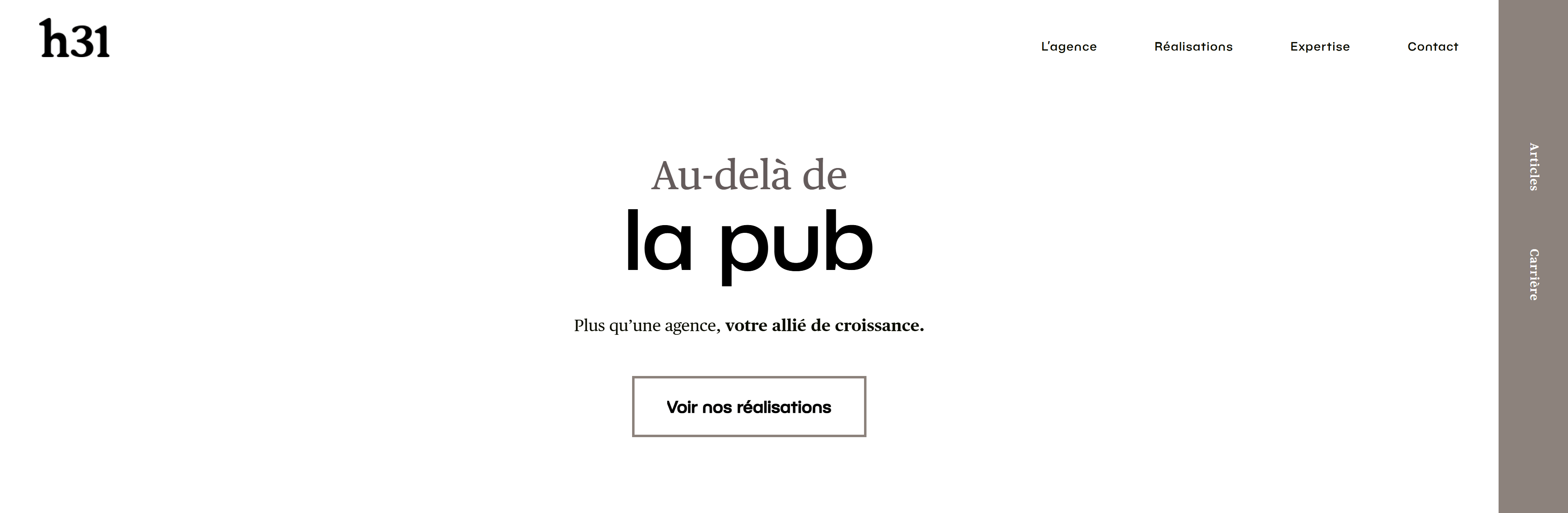 Le nouveau site h31.ca : page d'accueil épurée, « Au-delà de la pub »
