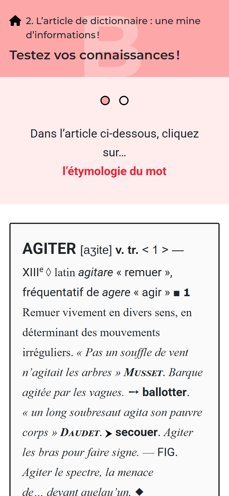 Site Ouvrir le dico sur téléphone : article de dictionnaire à explorer