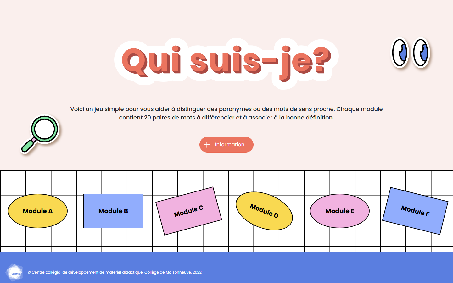 Nouvelle version web du jeu Qui suis-je : typographie ludique, modules colorés, design moderne et accessible