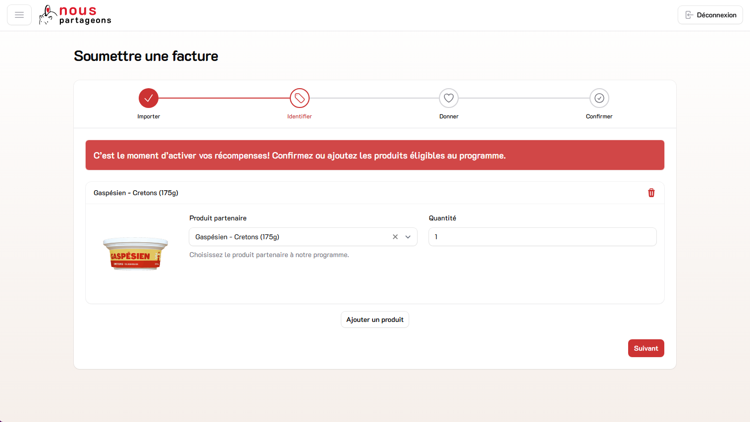 Identification automatique des produits admissibles trouvés sur une facture