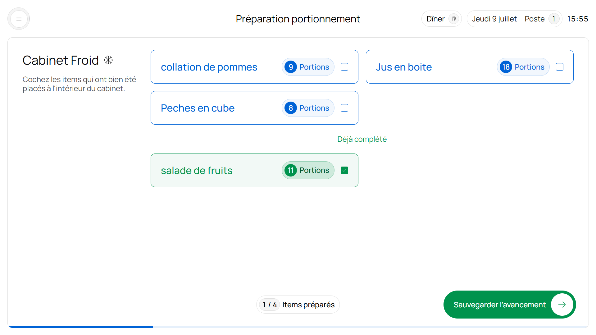 Portionnement — cabinet froid